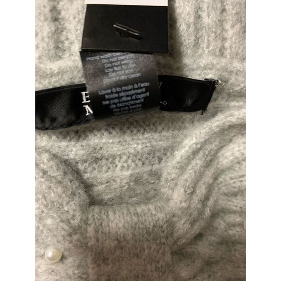 Badgley Mischka Cable Knit Headband & Scarf Set Gray with Pearl Trim - Picture 5 of 5